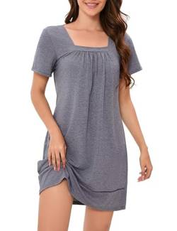 Hobrounn Nachthemd Damen Kurz Spitze Nachtwäsche Loungewear Sommer Nachtkleid Negligee Kurze Ärmel Sleepshirt Dunkelgrau XL von Hobrounn