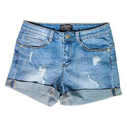 Hocaies, Jeanshose für Damen, mittelhoch, mit gefaltetem Saum, Denim-Shorts für Frauen - Blau - 36 von Hocaies