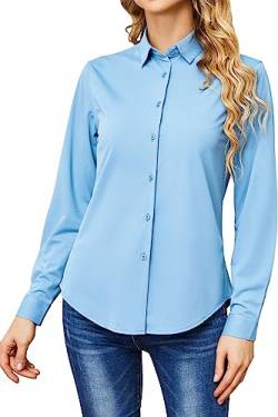 Hocaies Bluse Damen Hemd Damen Hemdbluse Damen Basic Shirt mit Knopleiste Oberteile Slim Fit Formelle Blusen Arbeitshemd mit Reverskragen von Hocaies