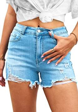 Hocaies Damen Denim Shorts Damen Jeansshorts Kurze Hosen Lässige Hohe Taille Jeanshose mit Tasche Ripped Jeansshorts Hotpants für Sommer von Hocaies