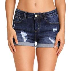 Hocaies Damen Jeansshorts Basic in Aged-Waschung Jeans Bermuda-Shorts Kurze Hosen aus Denim für den Damen Sommer High Waist Denim Kurze Hose mit Quaste Ripped Loch Hotpants Shorts (30, 03 Dunkel Blau) von Hocaies