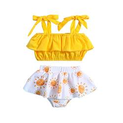 Badeanzug für Babys, Mädchen, Bikini-Set, bedruckt, Sonnenuntergang, Crop-Top, mit Trägern und Rüschen, 2-teiliges Set, Sommerkostüm für Schwimmen, Strand, Pool, Urlaub, gelb, 80 von HodJIU