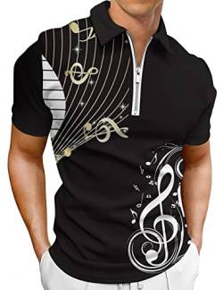 Hodaweisolp Herren-Poloshirt, kurzärmelig, Reißverschluss, lässig, schmale Passform, bedruckt, Golf-Poloshirt, Black Music 27, XX-Large von Hodaweisolp