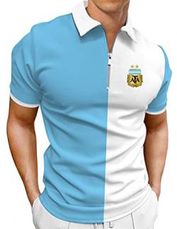 Hodaweisolp Herren-Poloshirt, kurzärmelig, Reißverschluss, lässig, schmale Passform, bedruckt, Golf-Poloshirt, Z-World Cup-Argentinien Team, L von Hodaweisolp