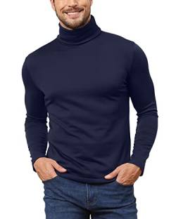 Herren Plüsch High Neck T-Shirt Untermantel Solid Casual T-Shirt, blau, XL von Hoefirm