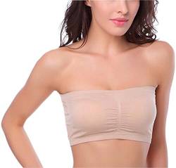 HOEREV BH Tube Top Bandeau Style Abnehmbare Padding BH Nahtlose Stretch, Beige - Beige, Gr. X-Large von Hoerev