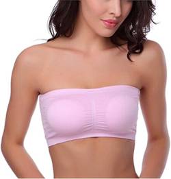 HOEREV BH Tube Top Bandeau Style Abnehmbare Padding BH Nahtlose Stretch, Rosa - Pink, Gr. X-Large von Hoerev