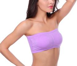 HOEREV BH Tube Top Bandeau Style Abnehmbare Padding BH Nahtlose Stretch, Violett - Violett, Gr. Large von Hoerev