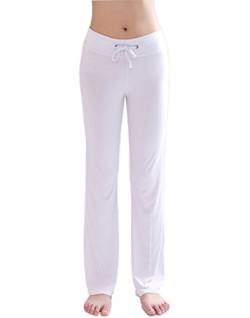 HOEREV Frauen Soft Modal Slimming Hose Yoga Hosen Pyjama-Hose, Weiß, XS von Hoerev