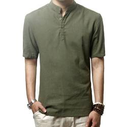 HOEREV Männer lässig Kurzarm Leinen Slim Fit Hemden Beach Shirts,Grün,DE 46 Größe S von Hoerev