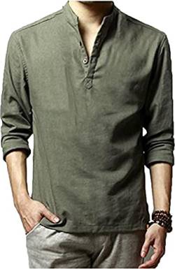 HOEREV Marke Men Casual Langarm-Leinen Shirts Strand-Hemden- Gr. L Brust 98-102cm DE50, Farbe: Grün von Hoerev