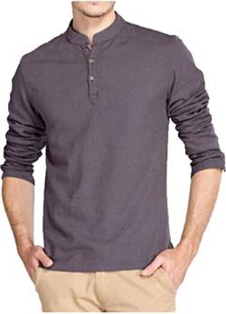 HOEREV Marke Men Casual Langarm-Leinen Shirts Strand-Hemden- Gr. M Brust 94-98cm DE48, Farbe: Dunkelgrau von Hoerev
