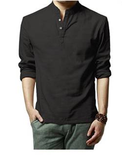 HOEREV Marke Men Casual Langarm-Leinen Shirts Strand-Hemden- Gr. XXL Brust 106-110cm DE54, Farbe: Schwarz von Hoerev