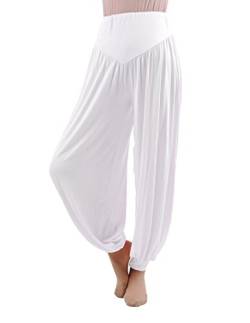 HOEREV Marke Super weiche Modal Spandex Harem Yoga Pilates Hosen, Gr.-XXL,Weiß von Hoerev