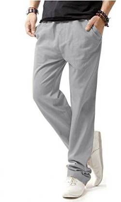 HOEREV Men Casual Strandhosen Leinen Hose- Gr. M (Taille 33-35 zoll), Grau von Hoerev