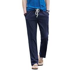 HOEREV Men Casual Strandhosen Leinen Hose- Gr. S (Taille 30-32 zoll), Navyblau von Hoerev