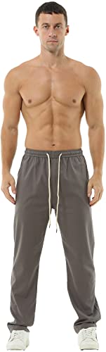 HOEREV Men Casual Strandhosen Leinen Hose- Gr. XXL (Taille 42-44 zoll), Dunkelgrau von Hoerev