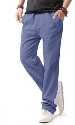 HOEREV Men Casual Strandhosen Leinen Hose- Gr. XXL (Taille 42-44 zoll), Hellblau von Hoerev