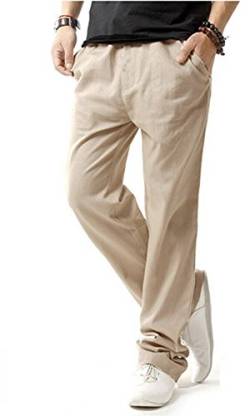 HOEREV Men Casual Strandhosen Leinen Hose- Gr. XXXL (Taille 45-47 zoll), Beige von Hoerev