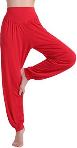 HOEREV Super weiche Modal Spandex Harem Yoga Pilates Hosen, Gr.-S,Rot von Hoerev