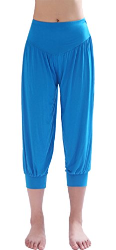 Hoerev Caprihose, Super Weiches Modal-Elastan, Pluderhose, für Yoga, Pilates，Blau，S von Hoerev