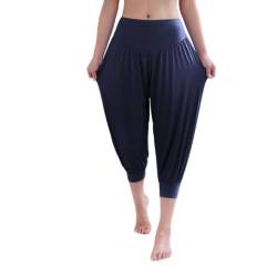 Hoerev Caprihose, Super Weiches Modal-Elastan, Pluderhose, für Yoga, Pilates，Marineblau，L von Hoerev