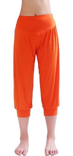 Hoerev Caprihose, Super Weiches Modal-Elastan, Pluderhose, für Yoga, Pilates，Orange，M von Hoerev