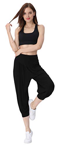 Hoerev Caprihose, Super Weiches Modal-Elastan, Pluderhose, für Yoga, Pilates，Schwarz，XXL von Hoerev