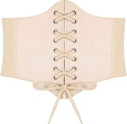 Hoerev Damen Mädchen Elastisch Breites Band Elastisch Gebunden Waspie Korsett Taille Gürtel Bustiers Korsetts，Beige，3XL von Hoerev