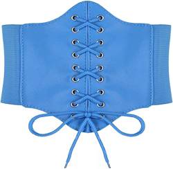 Hoerev Damen Mädchen Elastisch Breites Band Elastisch Gebunden Waspie Korsett Taille Gürtel Bustiers Korsetts，Blau mit Knopf，3XL von Hoerev