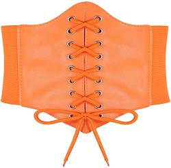 Hoerev Damen Mädchen Elastisch Breites Band Elastisch Gebunden Waspie Korsett Taille Gürtel Bustiers Korsetts，Orange mit Knopf，XL von Hoerev