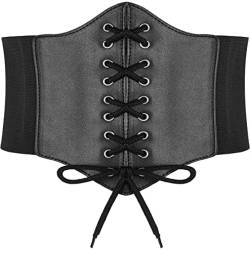 Hoerev Damen Mädchen Elastisch Breites Band Elastisch Gebunden Waspie Korsett Taille Gürtel Bustiers Korsetts，Schwarz mit Stahlknopf，3XL von Hoerev