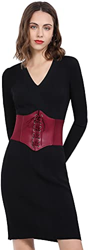 Hoerev Damen Mädchen Elastisch Breites Band Elastisch Gebunden Waspie Korsett Taille Gürtel Bustiers Korsetts，plumred，3XL von Hoerev