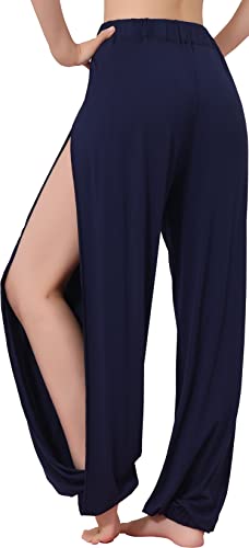 Hoerev Damen weichen Schlitz Bein Hose Harem Dance Yoga Pilates Hose,Blau,L von Hoerev