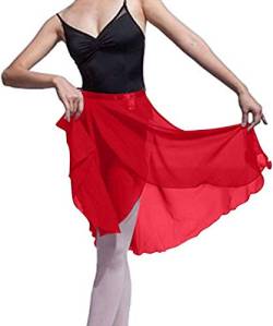 Hoerev Frauen Mädchen Erwachsene Transparenter Wickelrock Ballettrock Ballett Tanz Tanzbekleidung, Rot, 13-14 Jahre von Hoerev