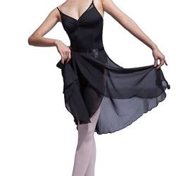 Hoerev Frauen Mädchen Erwachsene Transparenter Wickelrock Ballettrock Ballett Tanzbekleidung, schwarz, L von Hoerev