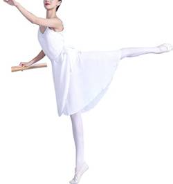 Hoerev Frauen Mädchen Erwachsene Transparenter Wickelrock Ballettrock Balletttanz Tanzbekleidung, Weiß, 13-14 Jahre von Hoerev