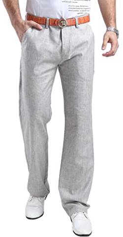 Hoerev Mens Sommer Leinen, Casual Hosen, 42(31Wx31L), Hellbeige von Hoerev