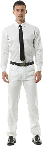 Hoerev Mens Sommer Leinen, Casual Hosen, 46(33Wx31L), Weiß von Hoerev