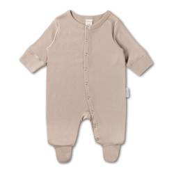 Hofbrucker Baby Schlafanzug aus 100% Bio Baumwolle, Kuschelig weicher Langarm Pyjama mit Füßen, Atmungsaktiver Newborn Strampler für Jungen und Mädchen (DE/NL/SE/PL, Numerisch, 86, 92, Taupe) von Hofbrucker