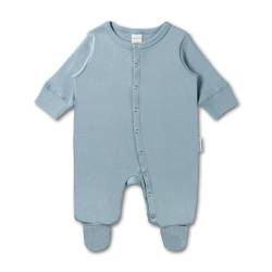 Hofbrucker Baby Schlafanzug aus 100% Bio Baumwolle, Kuschelig weicher Langarm Pyjama mit Füßen, Atmungsaktiver Newborn Strampler für Jungen und Mädchen in Größe 86/92 in Taubenblau von Hofbrucker