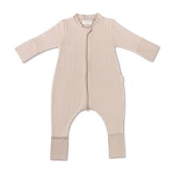 Hofbrucker Baby Schlafsack mit Füßen aus 100% Bio Baumwollfleece - Ganzjahres Schlafsack Babyschlafsack Frühling Herbst (Taupe, 74-80) von Hofbrucker