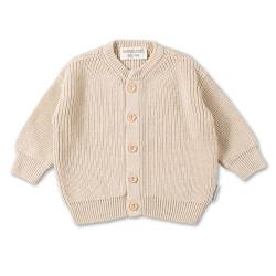 Hofbrucker Oversize Baby Strickjacke aus 100% Bio Baumwolle, mitwachsender Cardigan für Mädchen und Jungen mit edlen Holzknöpfen, Beige, 74/80 von Hofbrucker