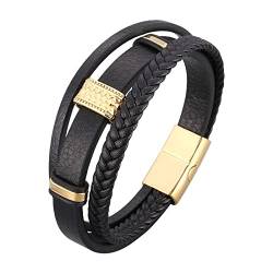 Armband Herren Outdoor, Gold Armband 3 Lagiges Lederarmband Gold 16.5CM Edelstahl Armband Gravierbar von Hoisy