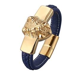 Armkette Herren, Edelstahl Armband Herren Gold Löwenkopf Lederarmband Gold 20.5CM Edelstahl Armband von Hoisy