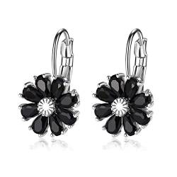 Hoisy 1 Paar Damen Ohrringe, Blumen Ohrringe Damen Blume Silber Schwarz Ohrringe für Damen von Hoisy