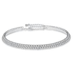 Hoisy Choker Kette, Mehrlagige Kette Silber Silber 2 Lagige Zirkon Halskette Hummerschere Zirkonia Weiß von Hoisy