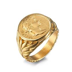 Hoisy Punk Ringe, Siegelring Gold Caesar Siegelring Edelstahl mit Gravur Hip Hop Ring Größe 62 (19.7) von Hoisy