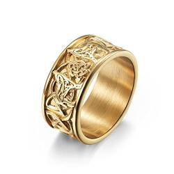 Hoisy Schmuck für Männer Ringe, Ring Gold Männer Keltischer Wolf Gold Größe 67 Men Fashion Schmuck Ehering von Hoisy