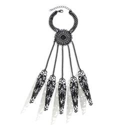 1 Stück übertriebenes Dubai Schwarz Verbindendes Fingerkettenarmband für Frauen Gothic Nagelringe Armreifen Bauchtänzerin Halloween Handschmuck von Hokech